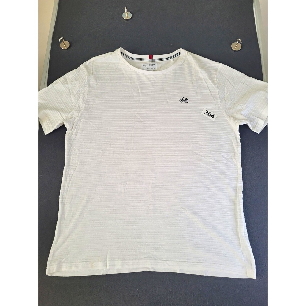 Denim & Flower Men's Slim Fit Crew Neck Short Sleeve Cotton Knit T-Shirt L White